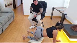 "Do you like my ass, stepdad?" He couldn't resist my wet pussy spilling out of my pants