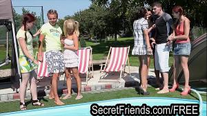 Pool Party Orgy 2 guys 5 chicks SecretFriends